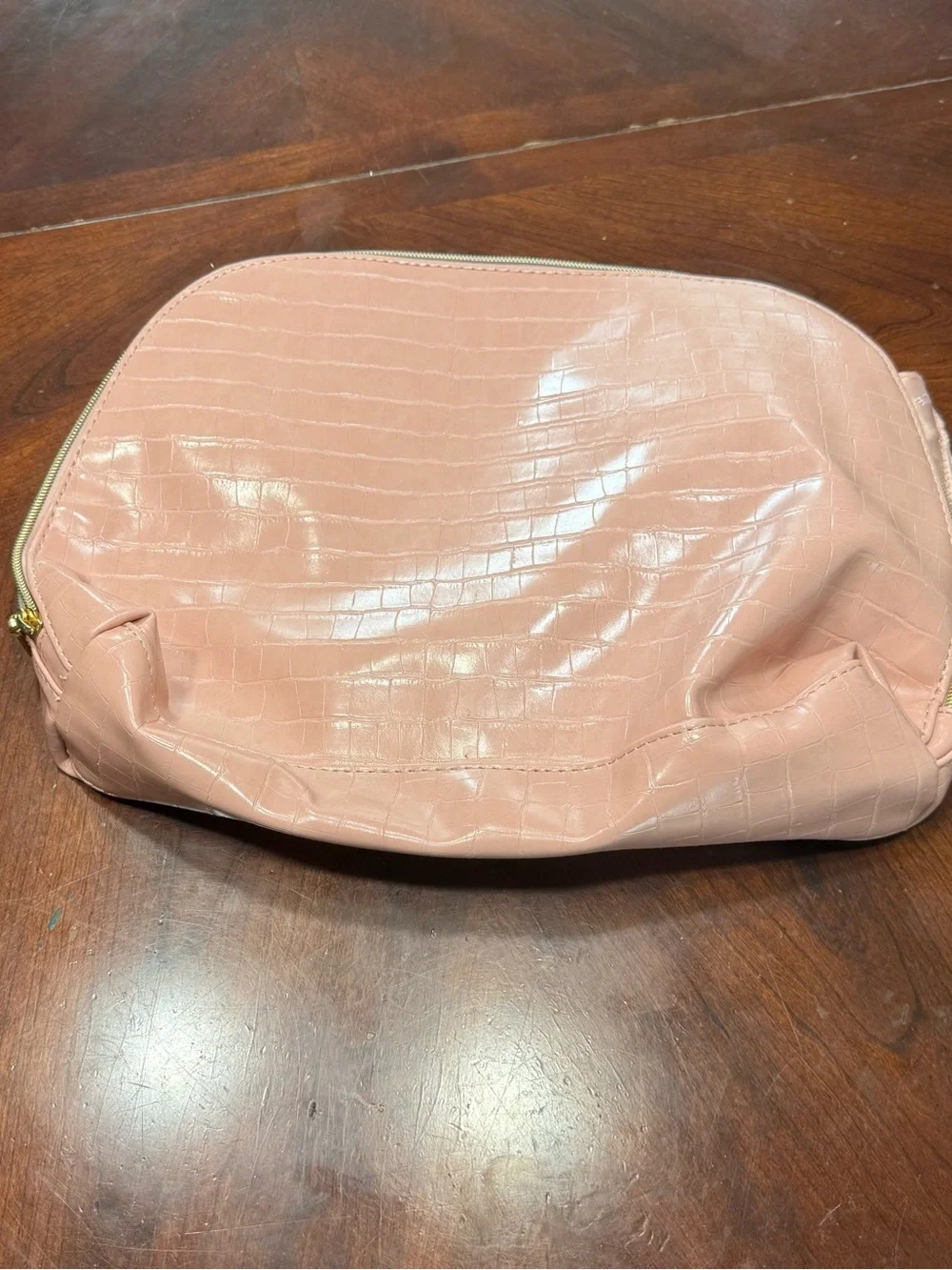 Vince Camuto Pink Croc-Embossed Cosmetic Pouch